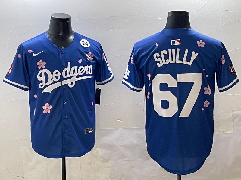 Men Los Angeles Dodgers #67 Scully Blue Sakura Edition 2025 Nike MLB Jersey style 1